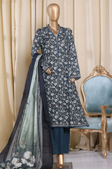 Bin Saeed Stitched 3 Piece Printed Frocks Khaddar Collection'2025-fr-1293-Blue