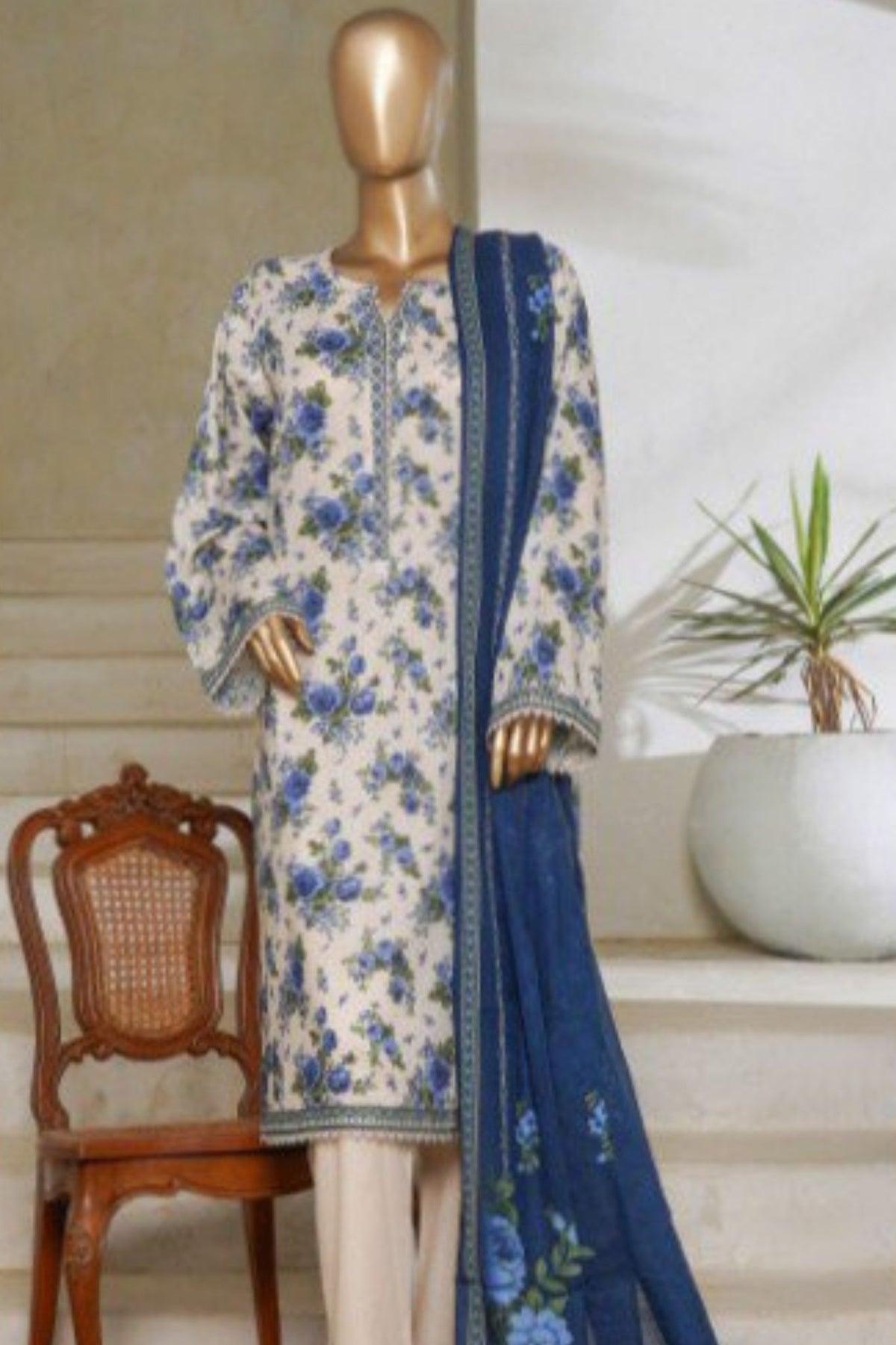 Bin Saeed Stitched 3 Piece Exc Printed Lawn Vol-06 Collection'2025-NSM-2485-white