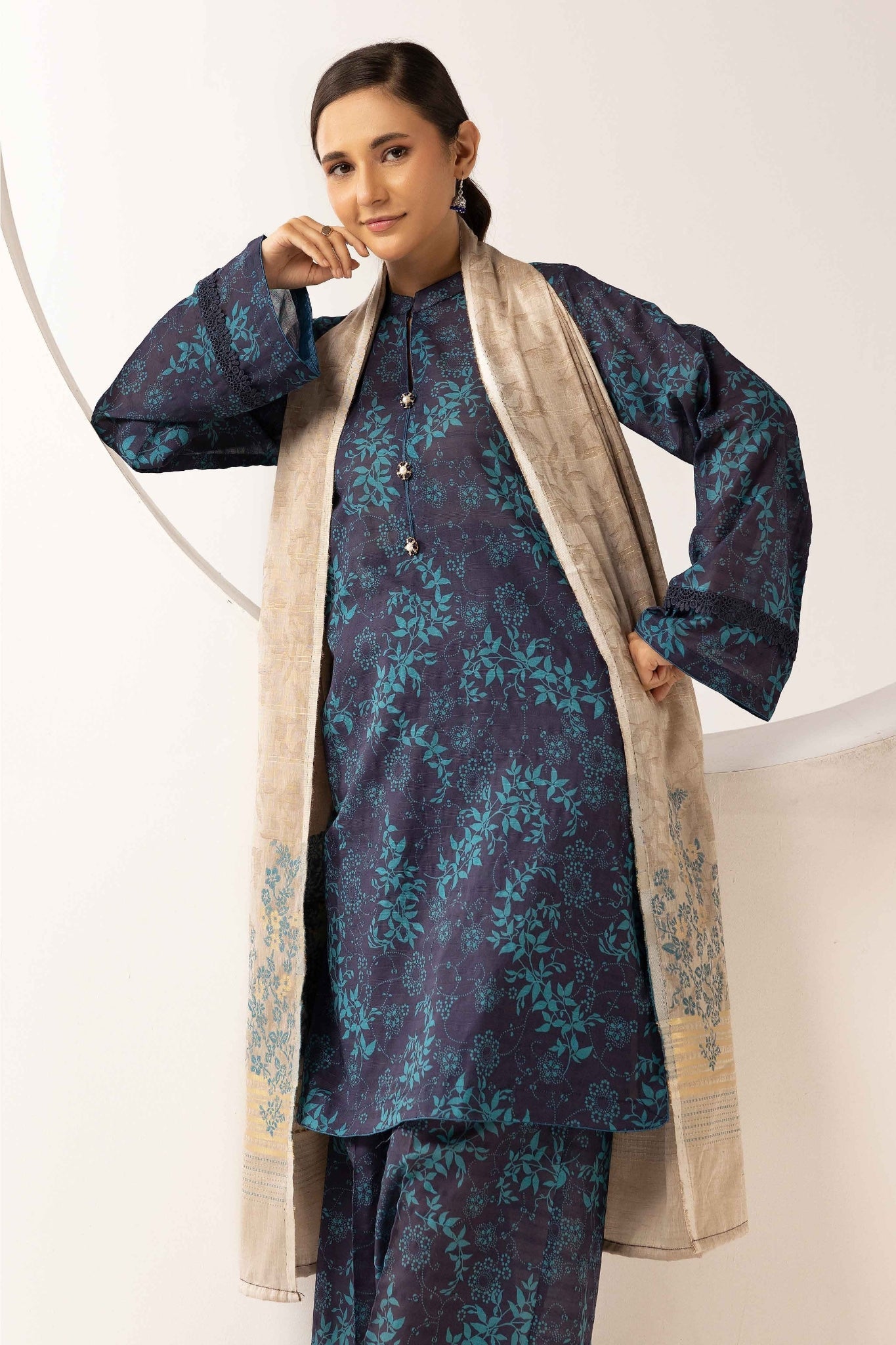 printed lawn with jacquard dupatta D-04
