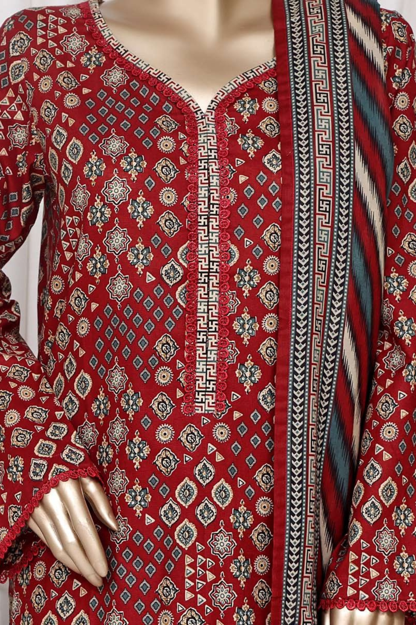 Bin Saeed Stitched 3 Piece Printed Cotton Vol-01 Collection'2025-WC-2373-Red
