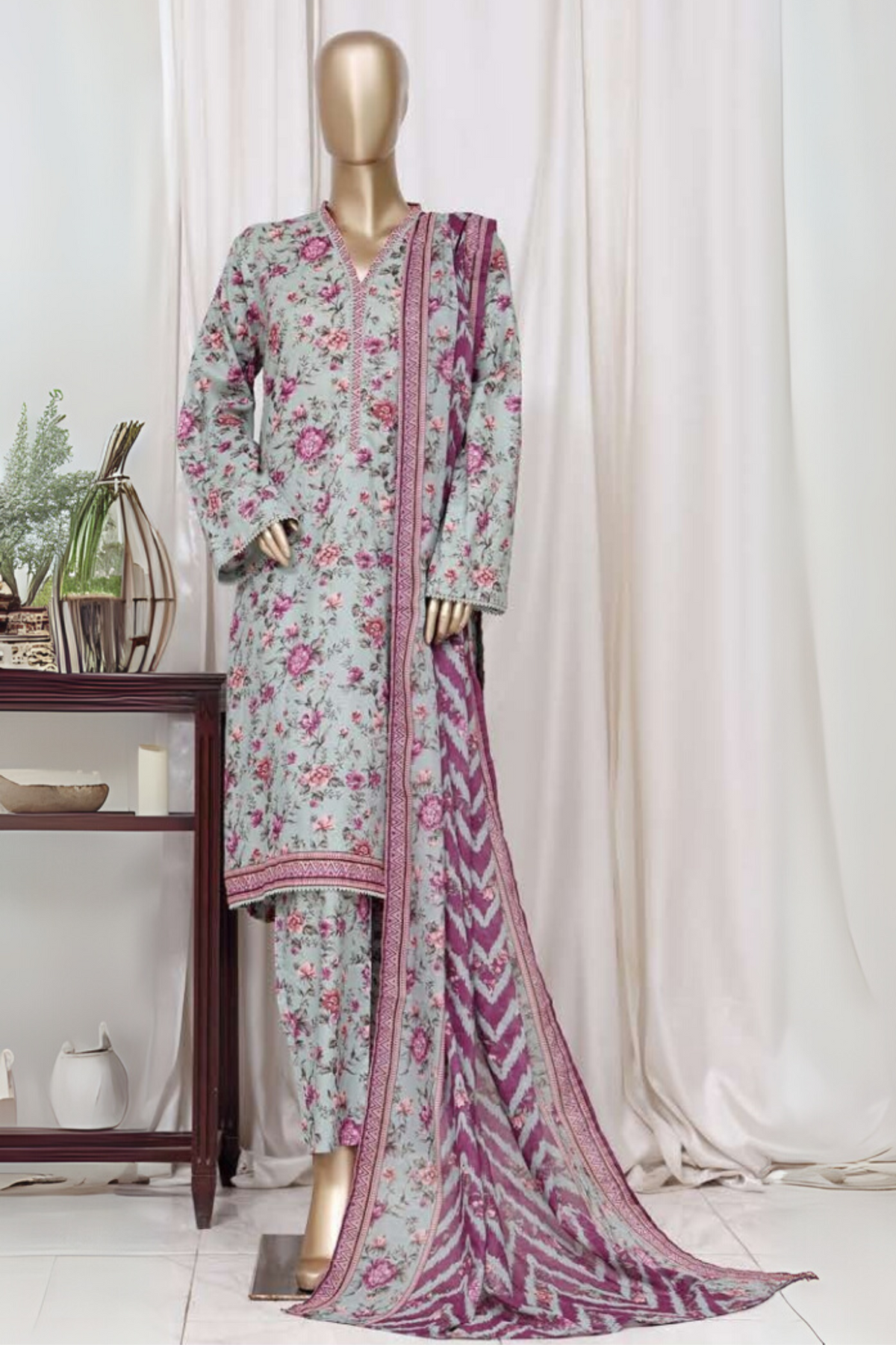 Bin Saeed Stitched 3 Piece Printed Cotton Vol-01 Collection'2025-WC-2376-light blue