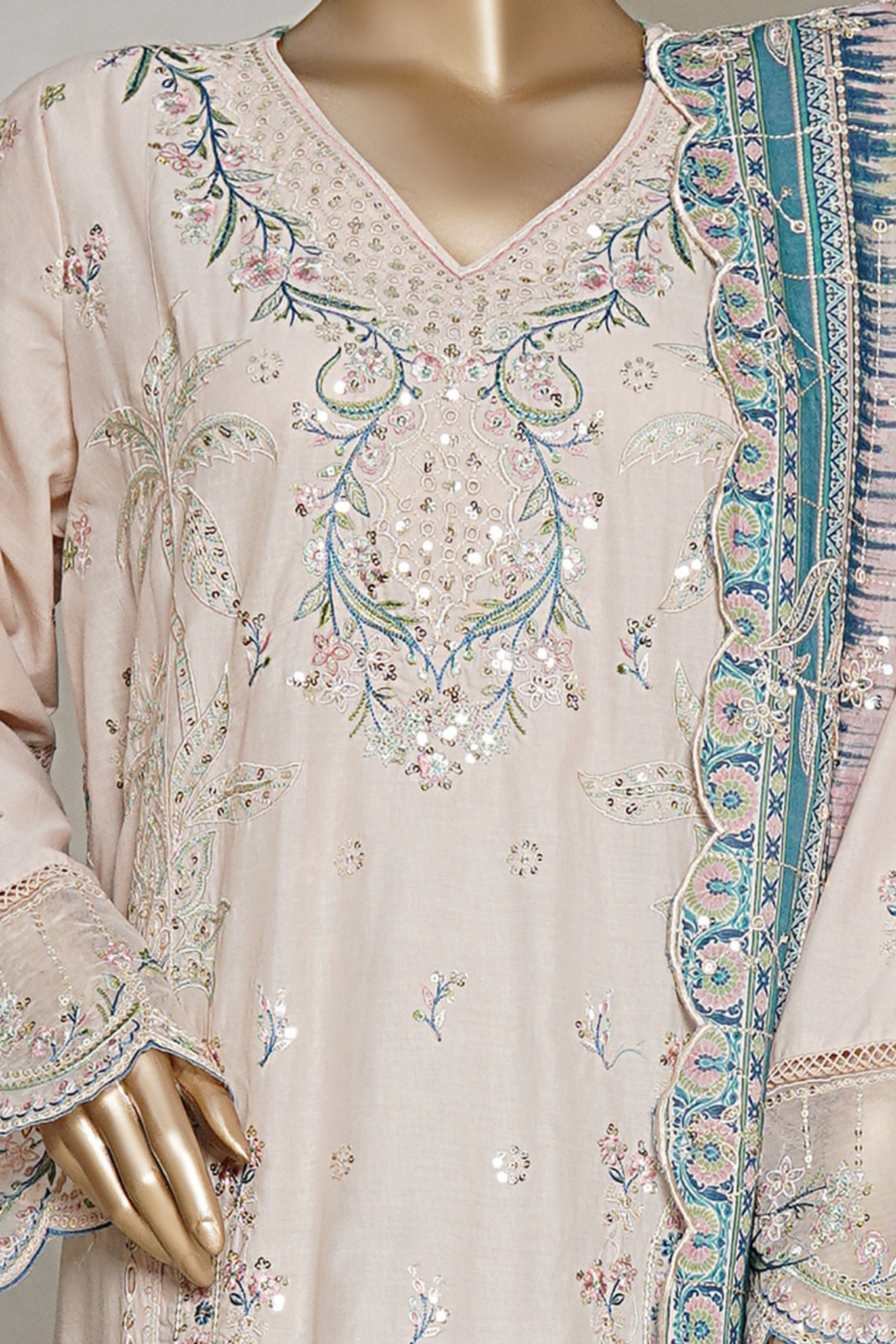 Binsaeed luxury plain cotton with embroidered dupatta d03