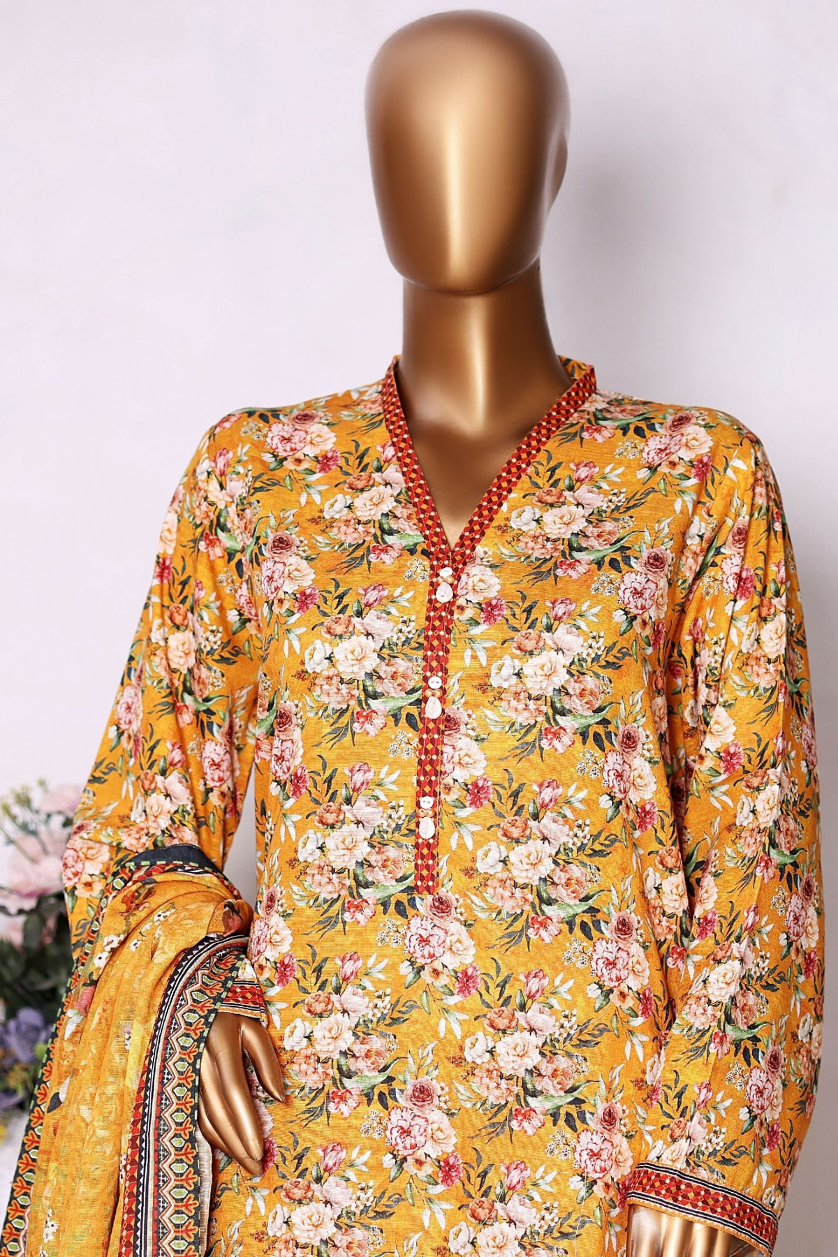 Bin Saeed Stitched 3 Piece Exclusive Printed Khaddar Vol-13 Collection'2025-WK-2626-ORANGE