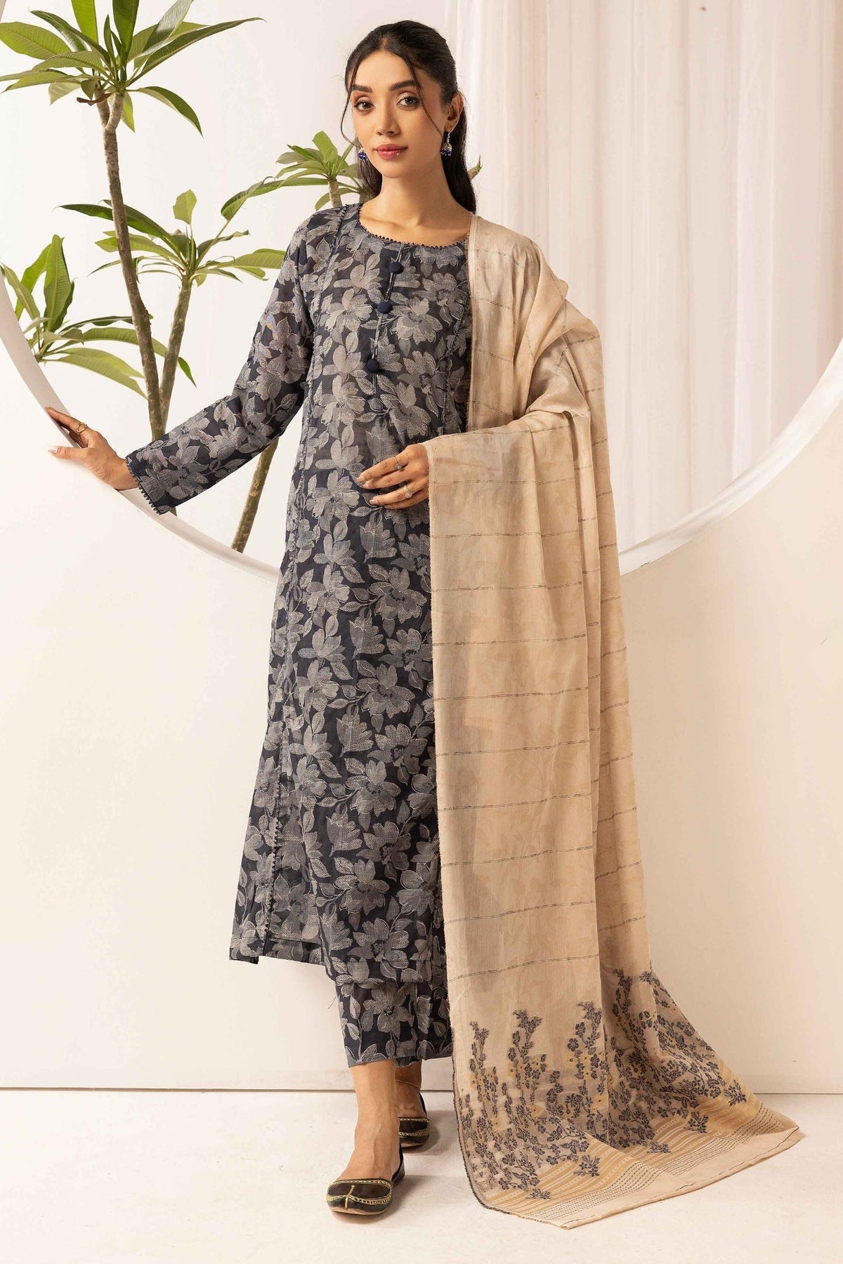printed lawn with jacquard dupatta D-06