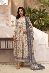 BAHAR BY MAHEES,Printed Silk Marina with Printed Pure China Pashmina Shawl,D-07