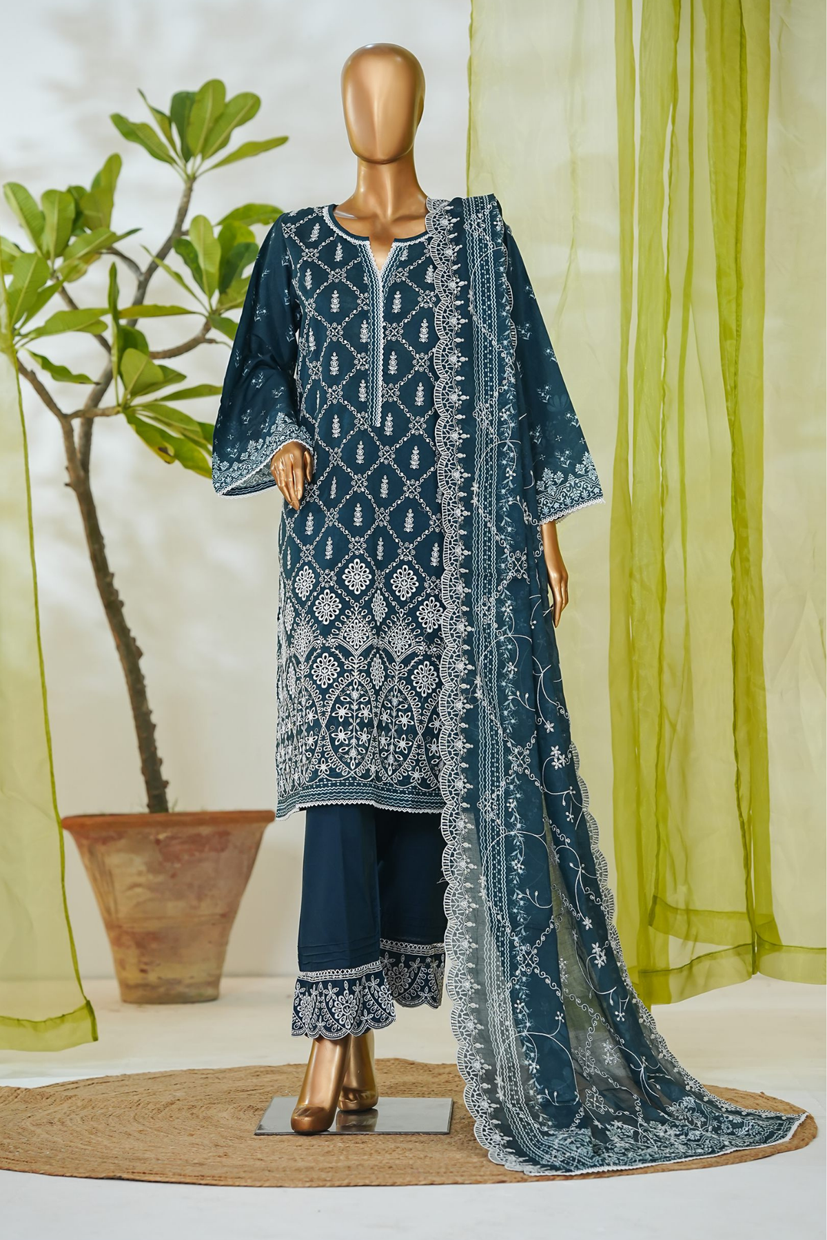 Bin Saeed Stitched 3 Piece Luxury White & White Emb Collection'2026-NSM-2557