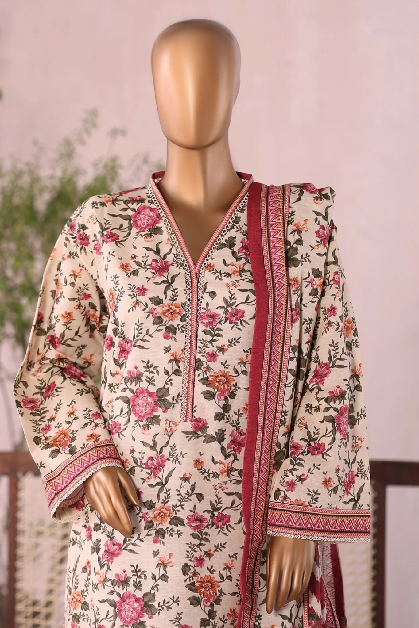 Bin Saeed Stitched 3 Piece Printed Khaddar Vol-03 Collection'2025-WK-2380-Cream