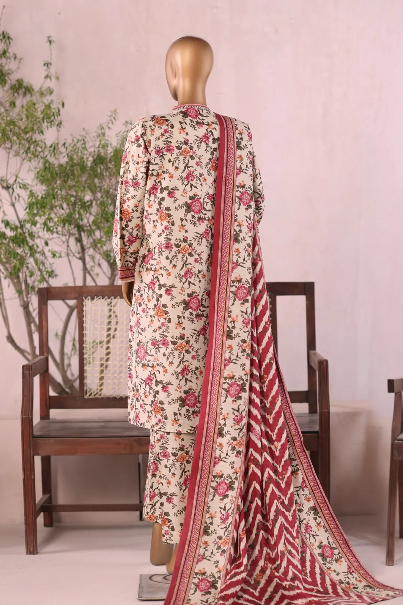 Bin Saeed Stitched 3 Piece Printed Khaddar Vol-03 Collection'2025-WK-2380-Cream