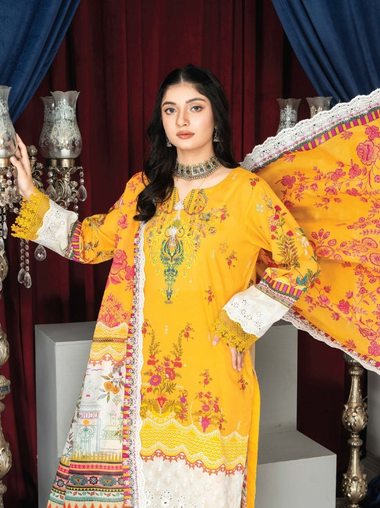 Mashaal Stripe by Riaz Arts Embroidered Lawn Unstitched 3 Piece - D-07 - RA25MSE - Summer Collection
