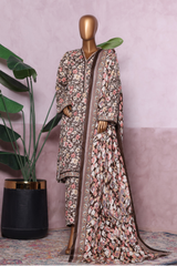 Bin Saeed Stitched 3 Piece Exclusive Printed Khaddar Vol-07 Collection'2025-WK-2448-brown