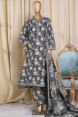 Bin Saeed Stitched 3 Piece Printed Frocks Khaddar Collection'2025-fr-1295-Blue