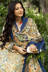 BAHAR BY MAHEES,Printed Silk Marina with Printed Pure China Pashmina Shawl,D-09