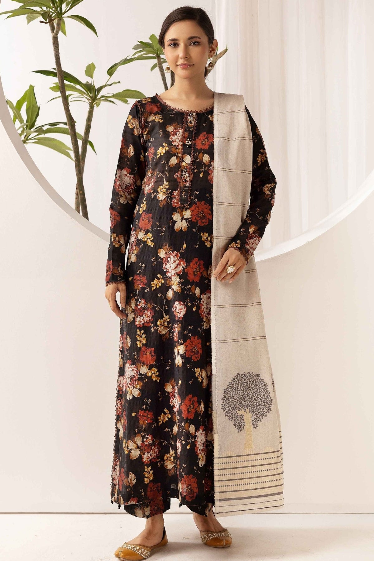 printed lawn with jacquard dupatta D-08