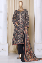 Bin Saeed Stitched 3 Piece Printed Frocks Khaddar Collection'2025-fr-1296-Black