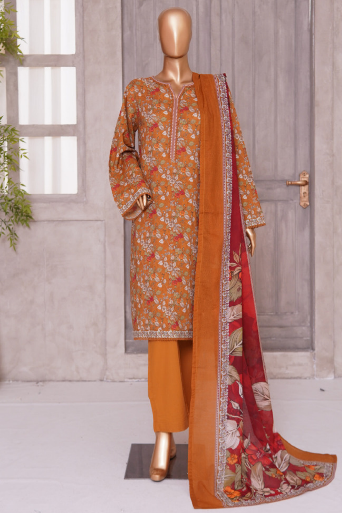 BIN SAEED PRINTED LAWN 3 PC COLLECTION 2025-26,RED