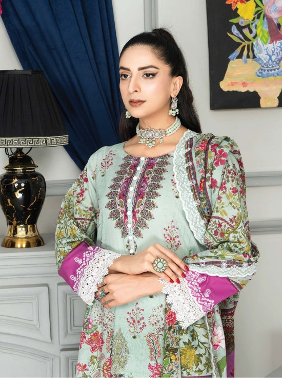 Mashaal Stripe by Riaz Arts Embroidered Lawn Unstitched 3 Piece - D-08 - RA25MSE - Summer Collection