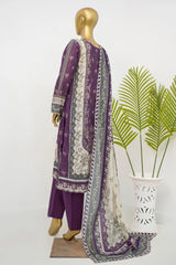 Bin Saeed Stitched 3 Piece Exclusive Printed Lawn Vol-12 Suit-LSM-3157-PURPLE