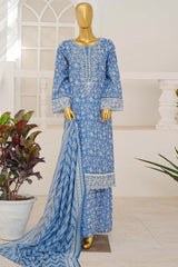 Bin Saeed Stitched 3 Piece Exclusive Emb Lawn With Flapper Suit-LSM-3187-BLUE