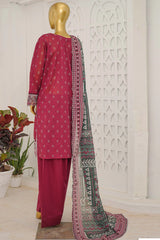 Bin Saeed Stitched 3 Piece Exclusive Emb Lawn With Flapper Suit-LSM-3189-MEHROON