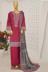 Bin Saeed Stitched 3 Piece Exclusive Emb Lawn With Flapper Suit-LSM-3189-MEHROON