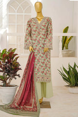 Bin Saeed Stitched 3 Piece Exclusive Emb Lawn With Flapper Suit-LSM-3191-PISTA