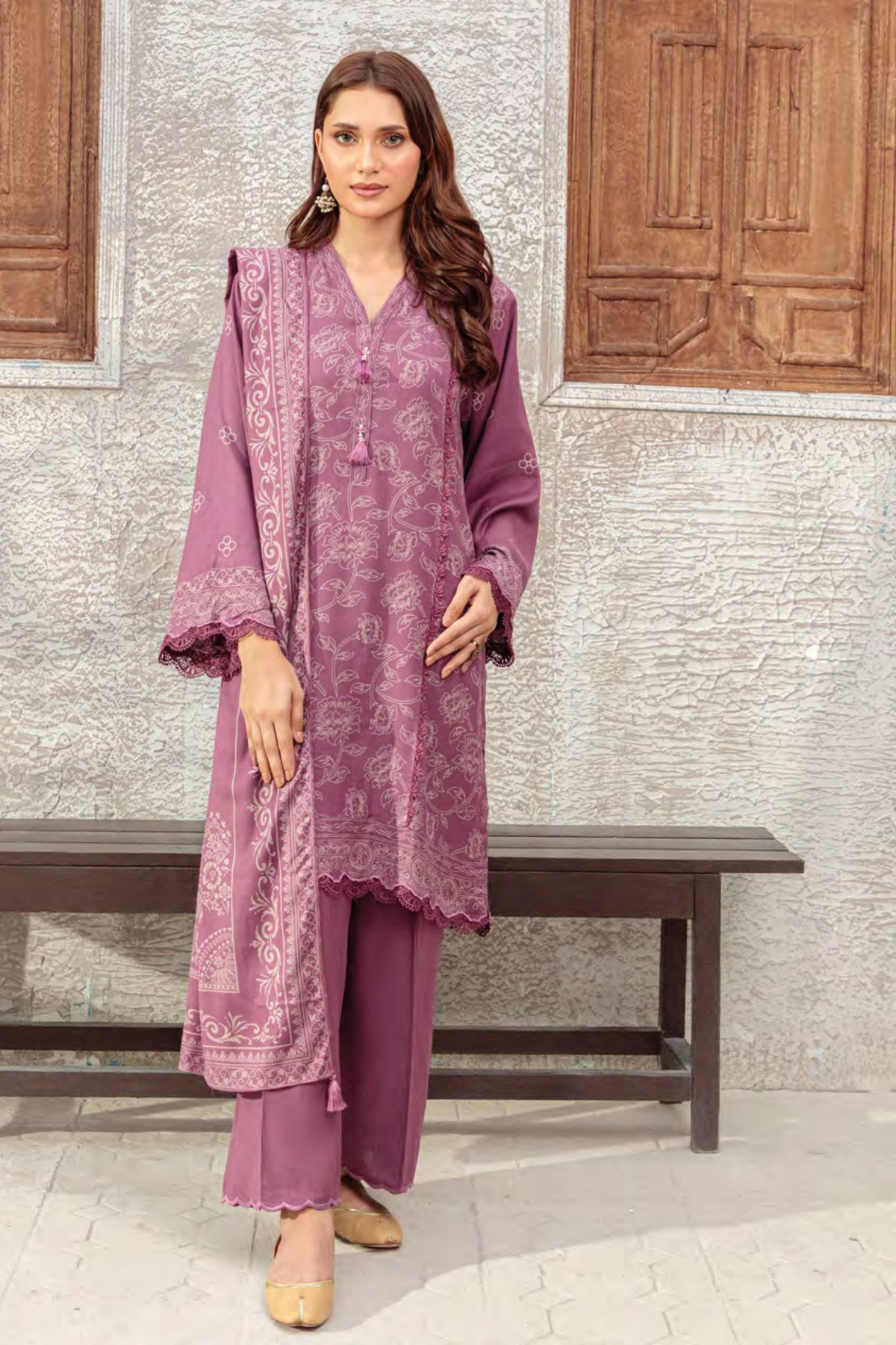 Lakhany Printed Pashmina Unstitched 3 Piece Suit,D-07