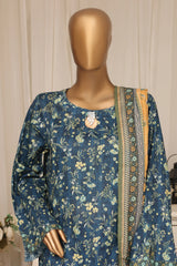Bin Saeed Stitched 3 Piece Printed Lawn With Farshi Shalwar Vol-04 Suit-LSM-3372-BLUE