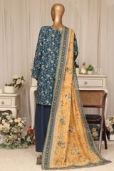 Bin Saeed Stitched 3 Piece Printed Lawn With Farshi Shalwar Vol-04 Suit-LSM-3372-BLUE