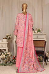 Bin Saeed Stitched 3 Piece Printed Lawn With Farshi Shalwar Vol-04 Suit-LSM-3373-PINK