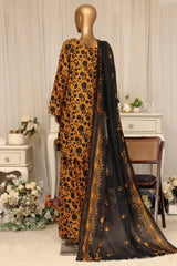Bin Saeed Stitched 3 Piece Printed Lawn With Farshi Shalwar Vol-04 Suit-LSM-3374-MUSTARD