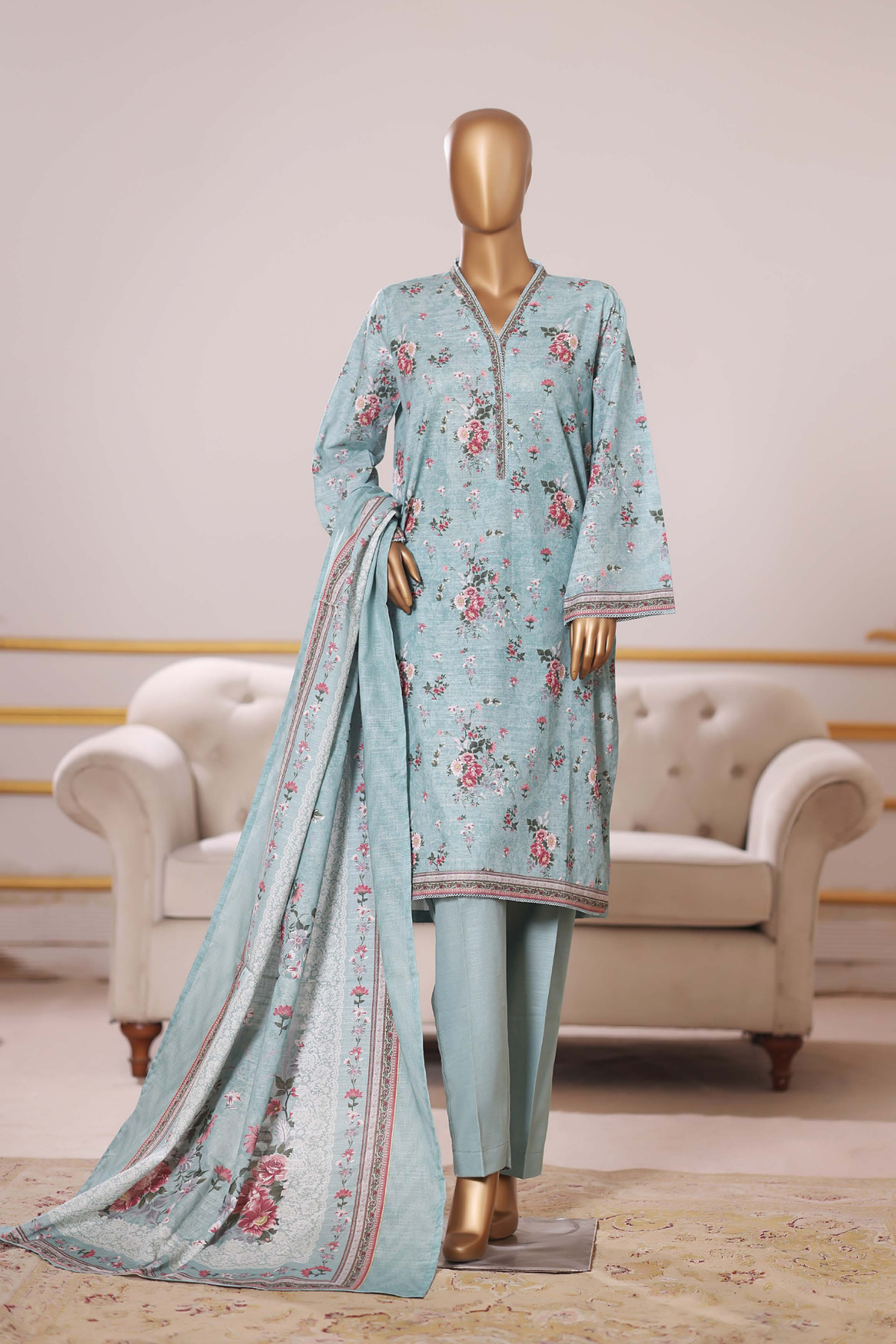 Bin Saeed Stitched 3 Piece Exclusive Printed Khaddar Vol-09 Collection'2025-WK-2562-Ferozi