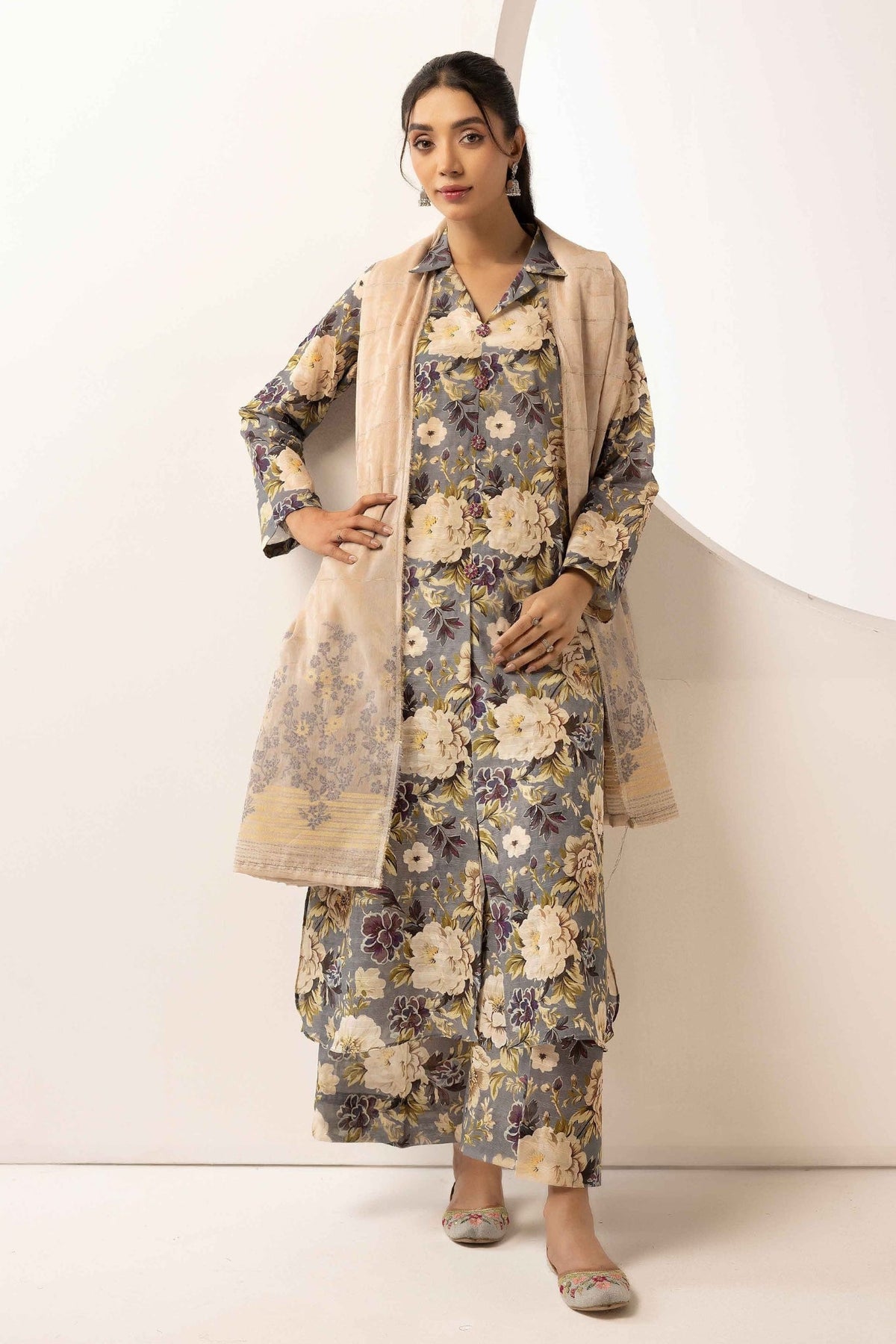 printed lawn with jacquard dupatta D-09