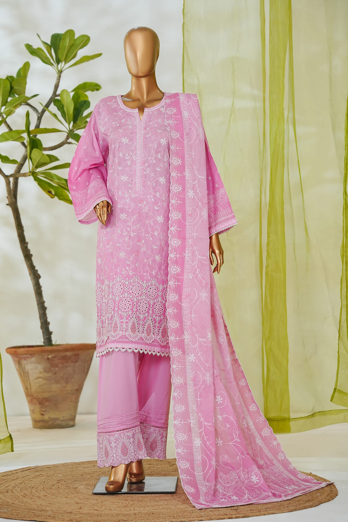 Bin Saeed Stitched 3 Piece Luxury White & White Emb Collection'2026-NSM-2563