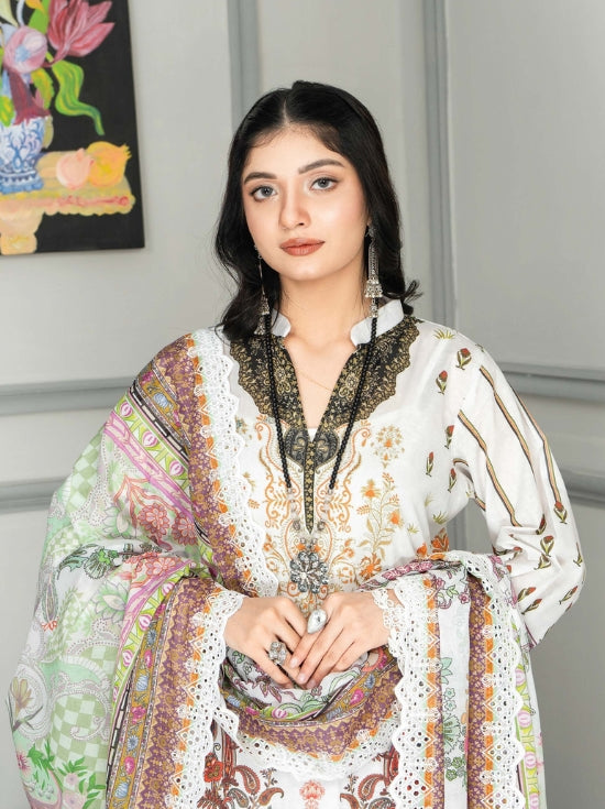 Mashaal Stripe by Riaz Arts Embroidered Lawn Unstitched 3 Piece - D-09- RA25MSE - Summer Collection