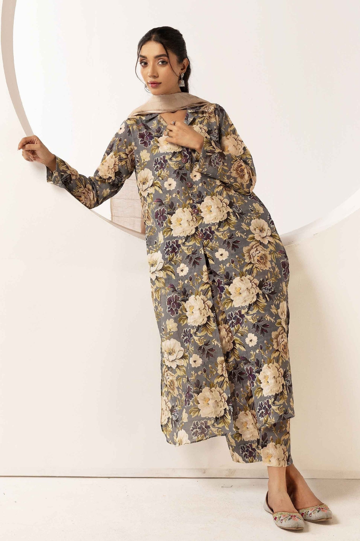 printed lawn with jacquard dupatta D-09