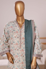 Bin Saeed Stitched 3 Piece Exclusive Printed Khaddar Vol-09 Collection'2025-WK-2563-Beige