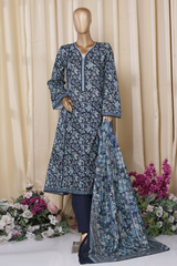 Bin Saeed Stitched 3 Piece Printed Frocks Khaddar Collection'2025-fr-1298-Blue