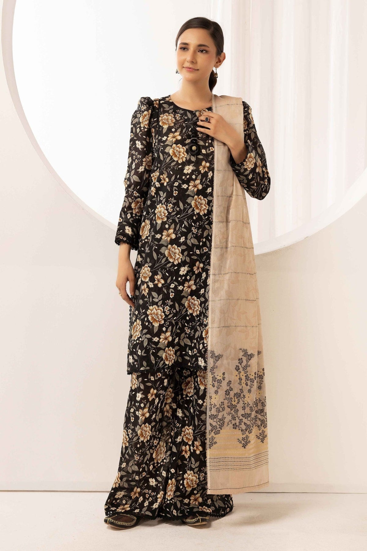 printed lawn with jacquard dupatta D-10