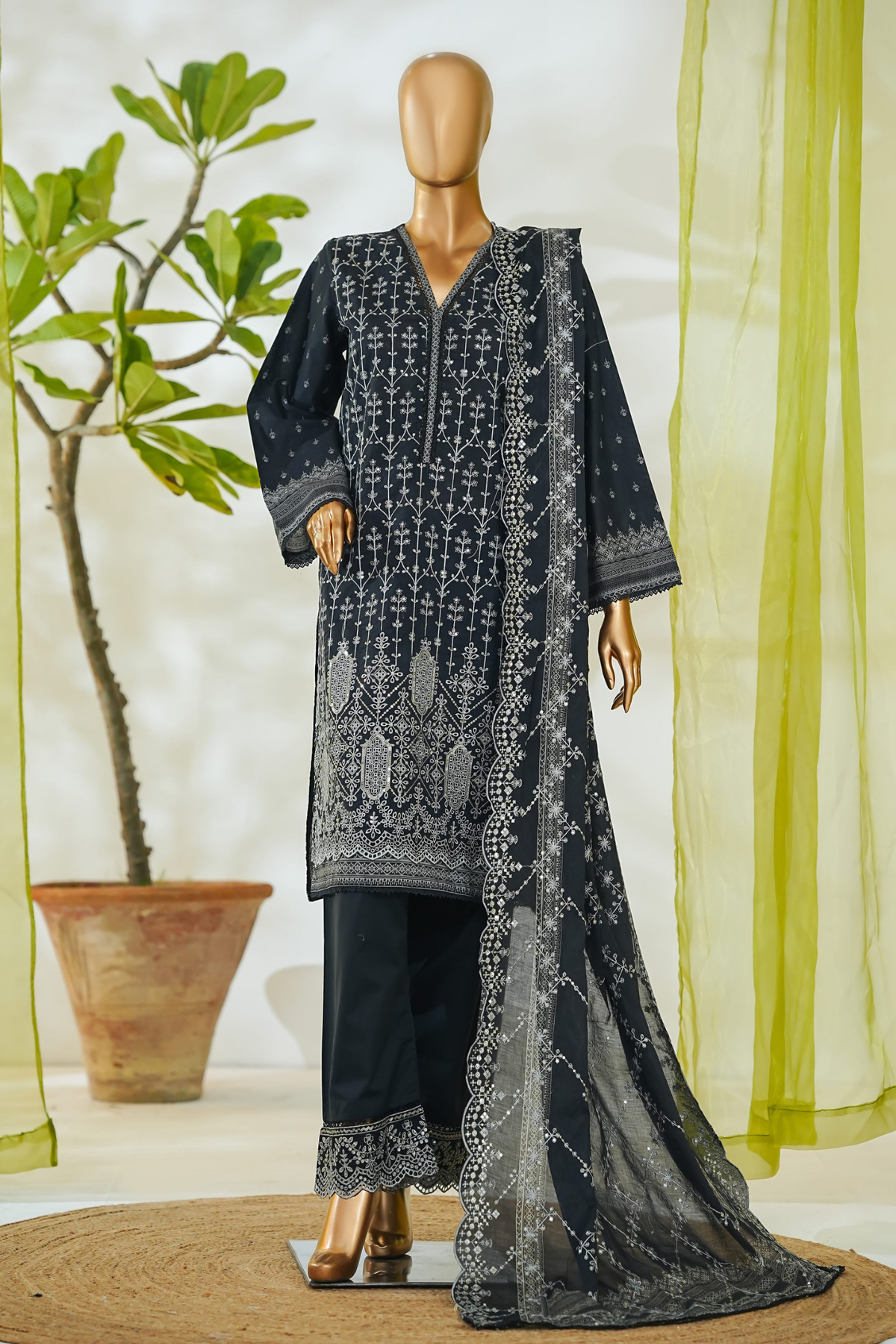 Bin Saeed Stitched 3 Piece Luxury White & White Emb Collection'2026-NSM-2554