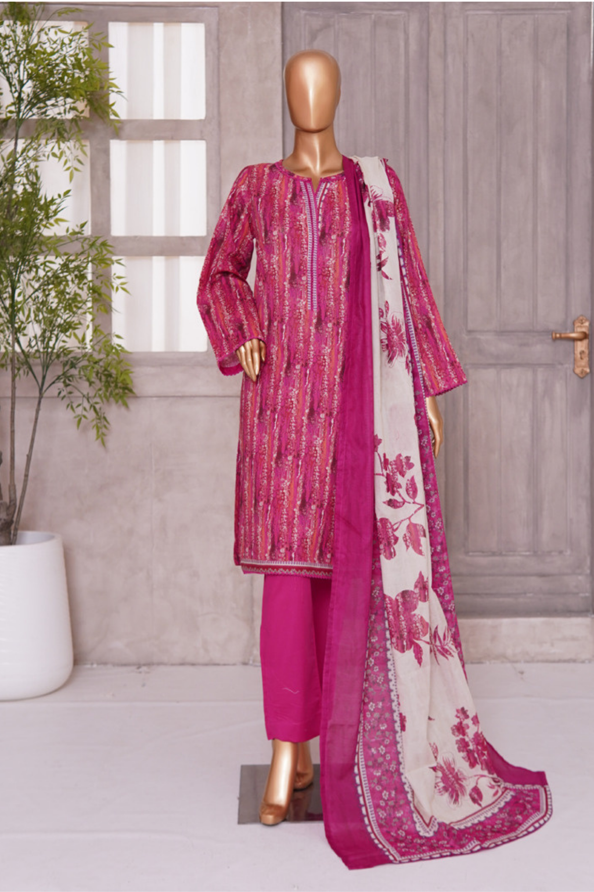 BIN SAEED PRINTED LAWN 3 PC COLLECTION 2025-26,PINK