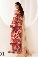 printed lawn with jacquard dupatta D-01