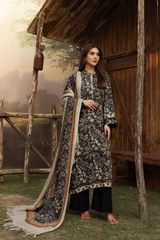 BAHAR BY MAHEES,Printed Silk Marina with Printed Pure China Pashmina Shawl,D-01