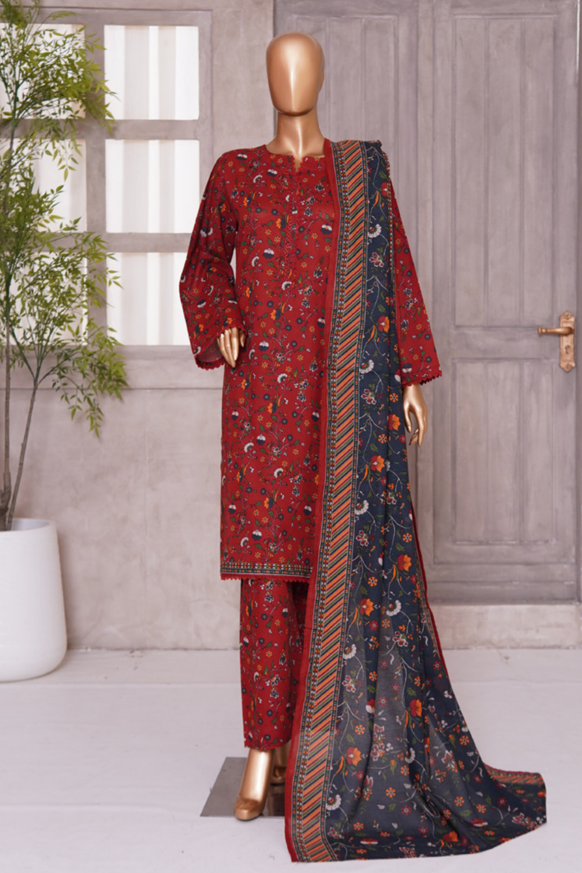 BIN SAEED PRINTED LAWN 3 PC COLLECTION 2025-26,RED
