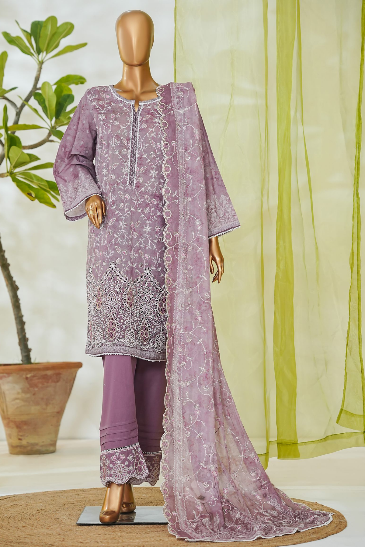 Bin Saeed Stitched 3 Piece Luxury White & White Emb Collection'2026-NSM-2560