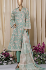 Bin Saeed Stitched 3 Piece Printed Frocks Khaddar Collection'2025-fr-1301-green