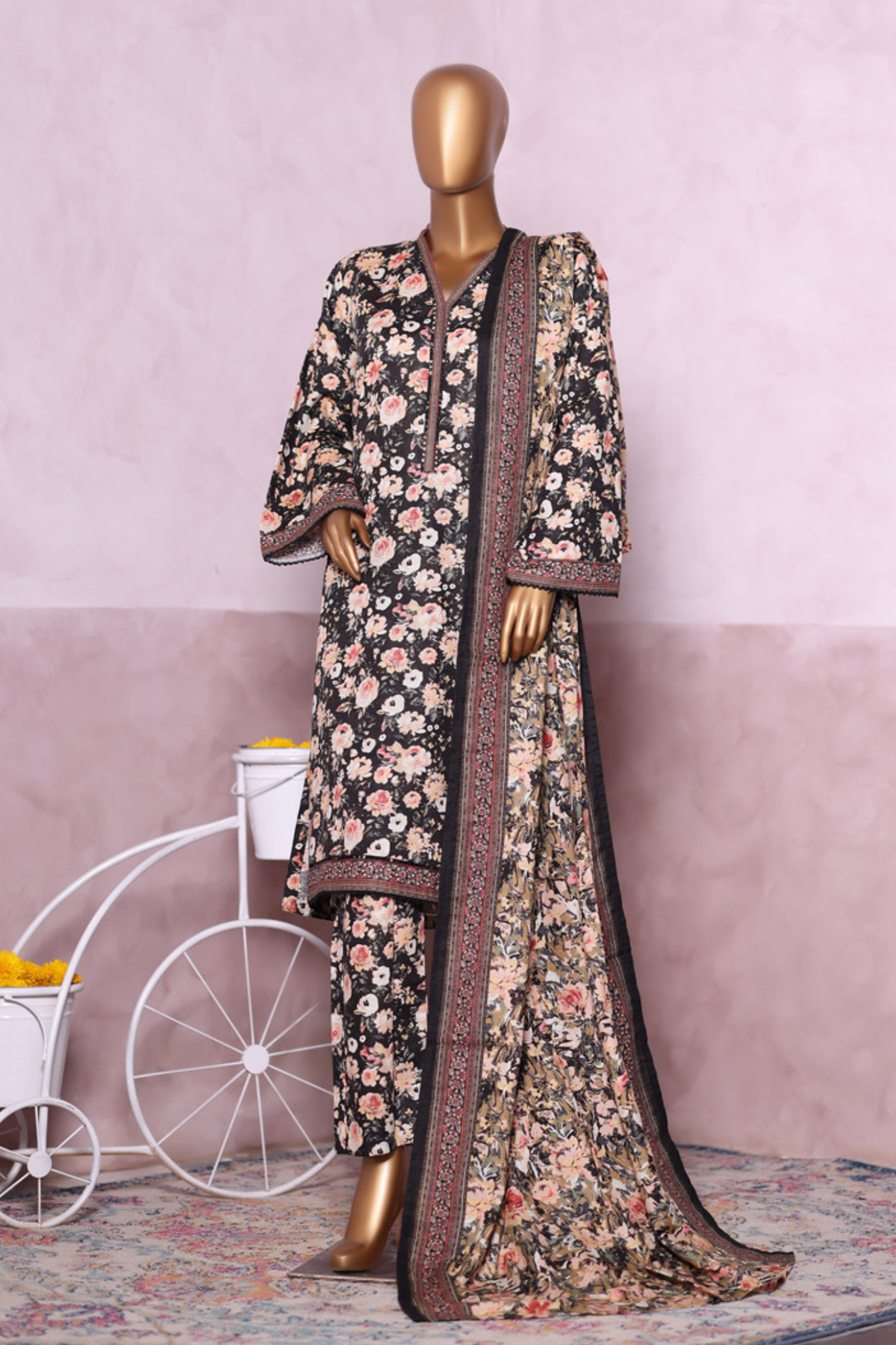 Bin Saeed Stitched 3 Piece Exclusive Printed Khaddar Vol-07 Collection'2025-WK-2455-brown