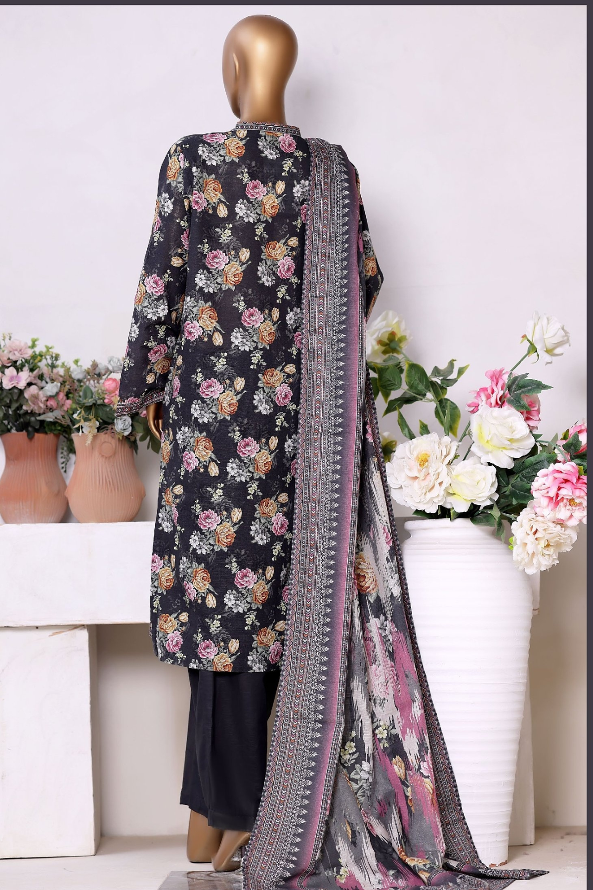 Bin Saeed Stitched 3 Piece Exclusive Printed Khaddar Vol-13 Collection'2025-WK-2635-BLACK