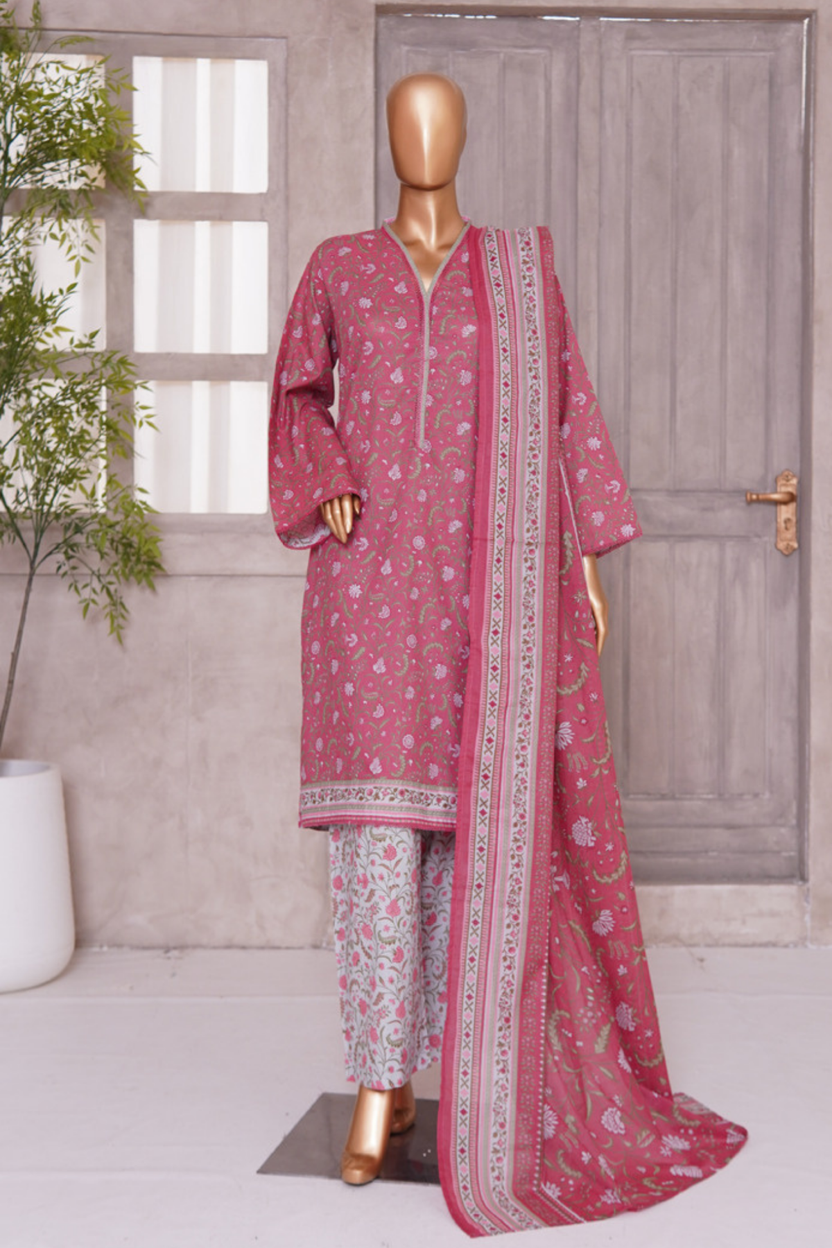 BIN SAEED PRINTED LAWN 3 PC COLLECTION 2025-26,PINK