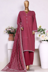 Bin Saeed Stitched 3 Piece Exclusive Printed Khaddar Vol-13 Collection'2025-WK-2636-RED