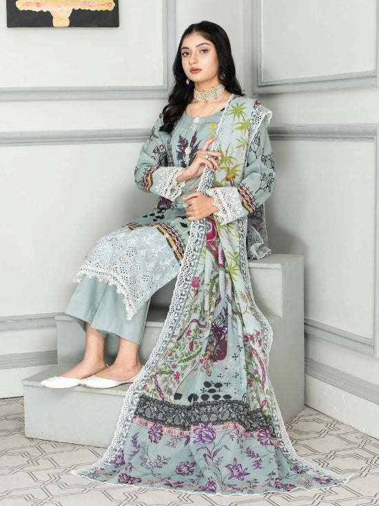 Mashaal Stripe by Riaz Arts Embroidered Lawn Unstitched 3 Piece - D-01 - RA25MSE - Summer Collection